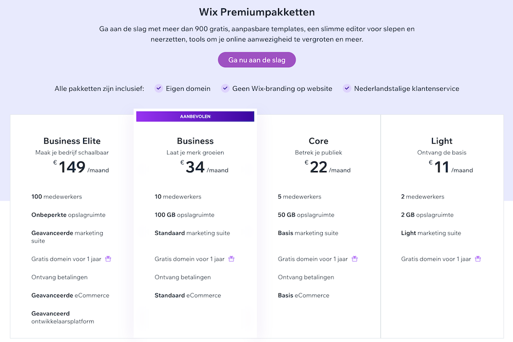 Wix betaalde pakketten.