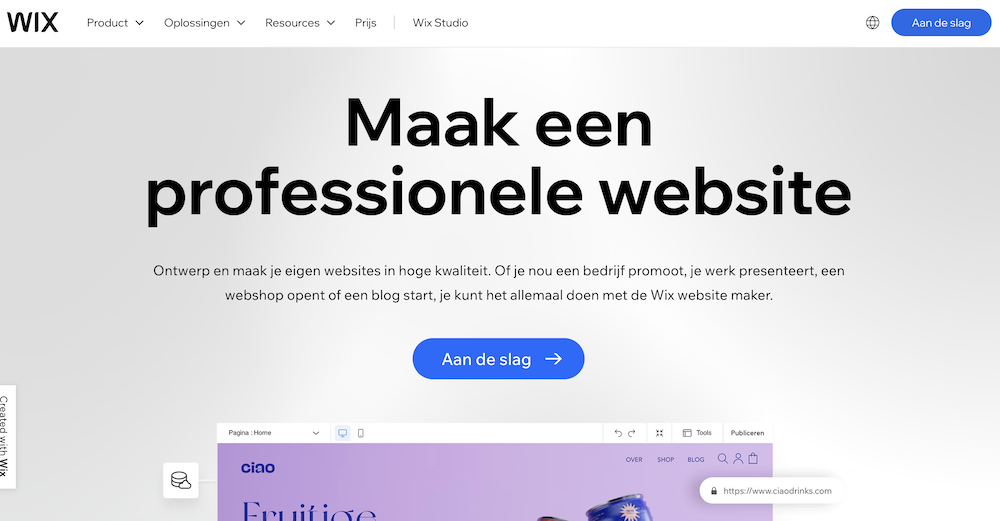 Wix homepage.