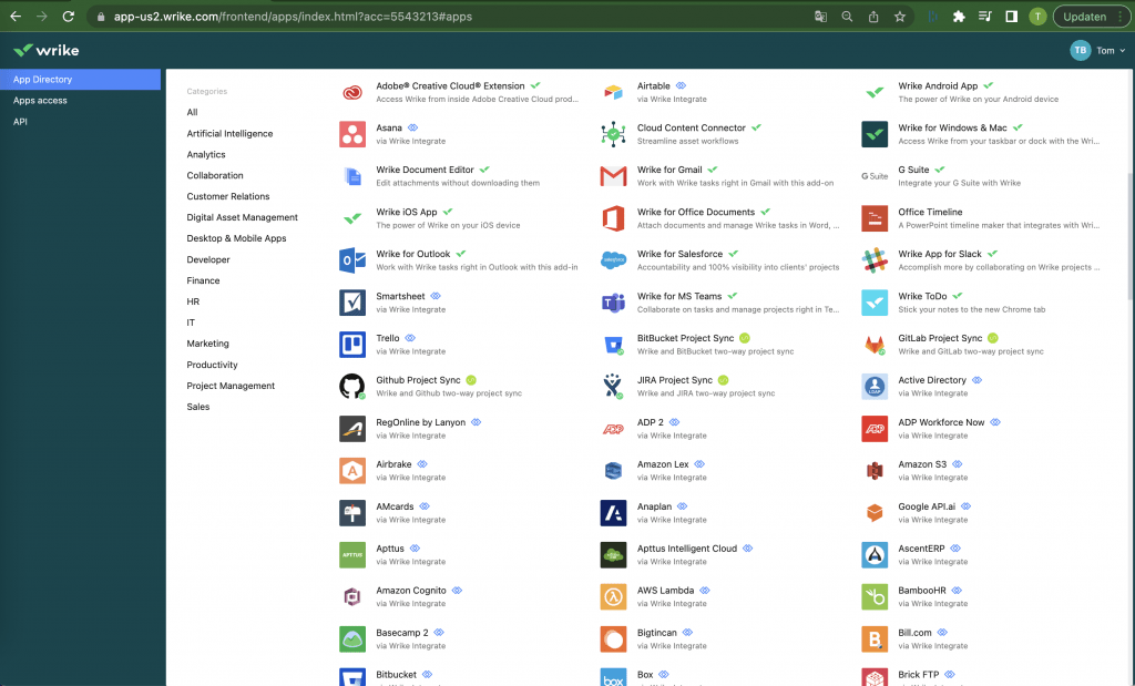 Wrike heeft veel integraties