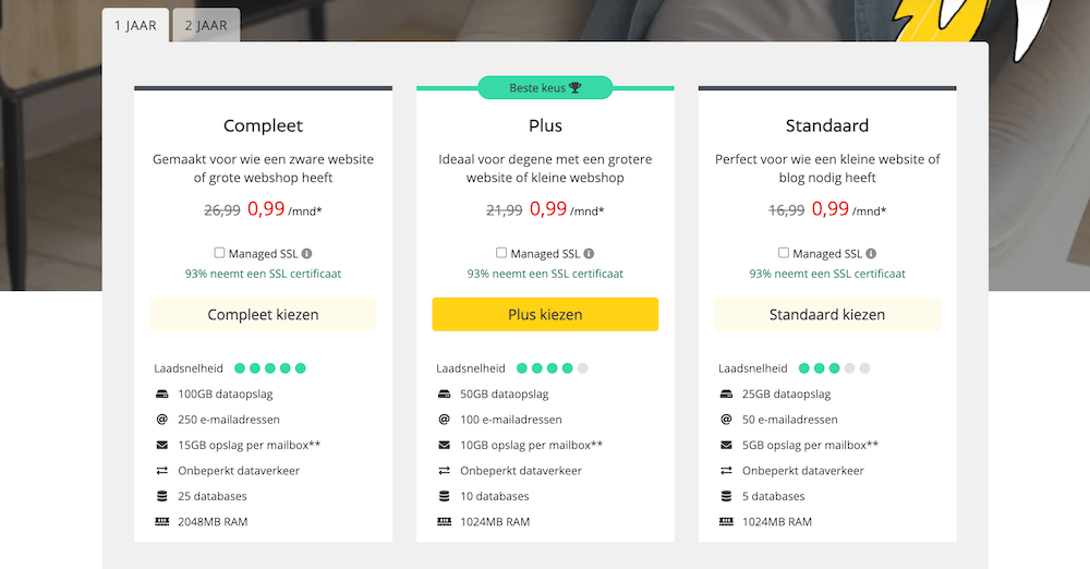 Argeweb hosting pakketten.