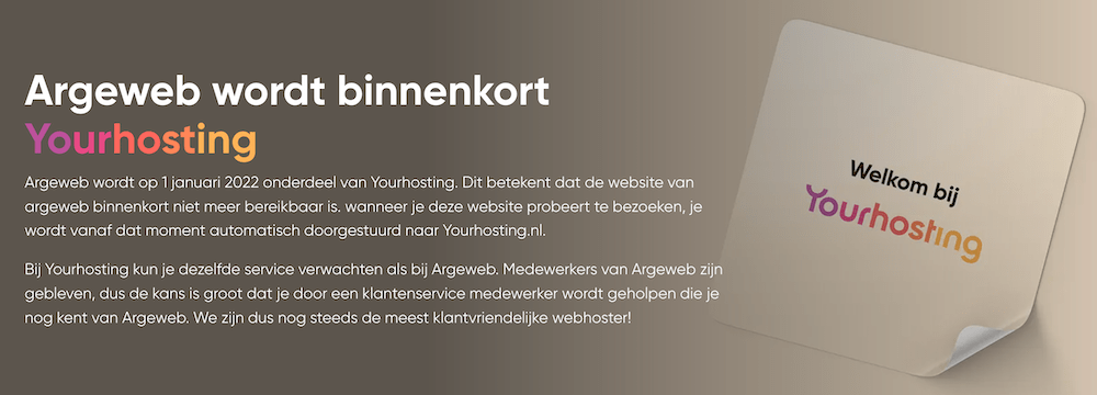 Argeweb wordt Yourhosting uitleg op de Yourhosting site