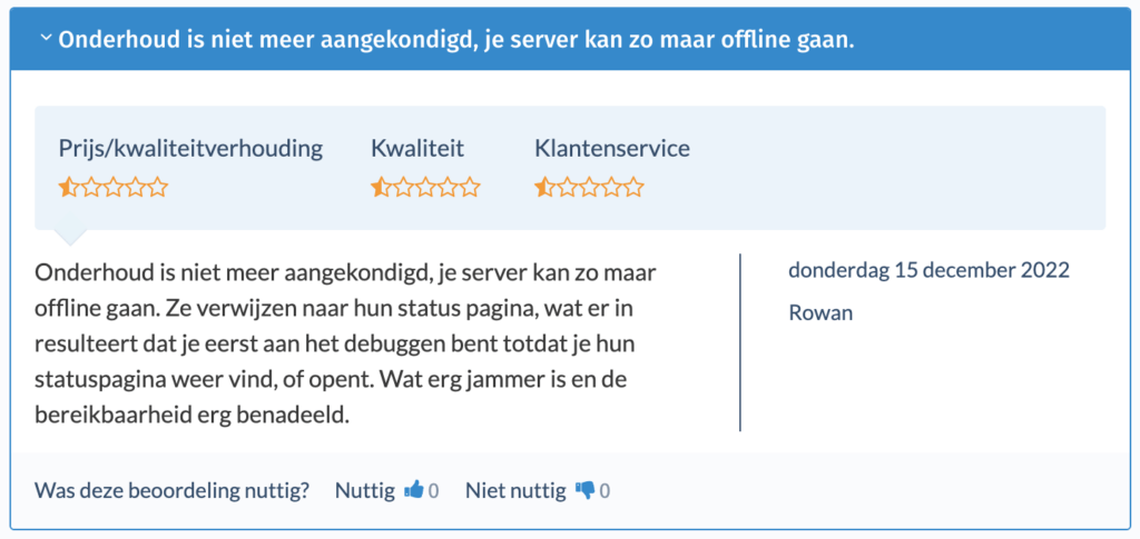 Argeweb klantervaring over uptime