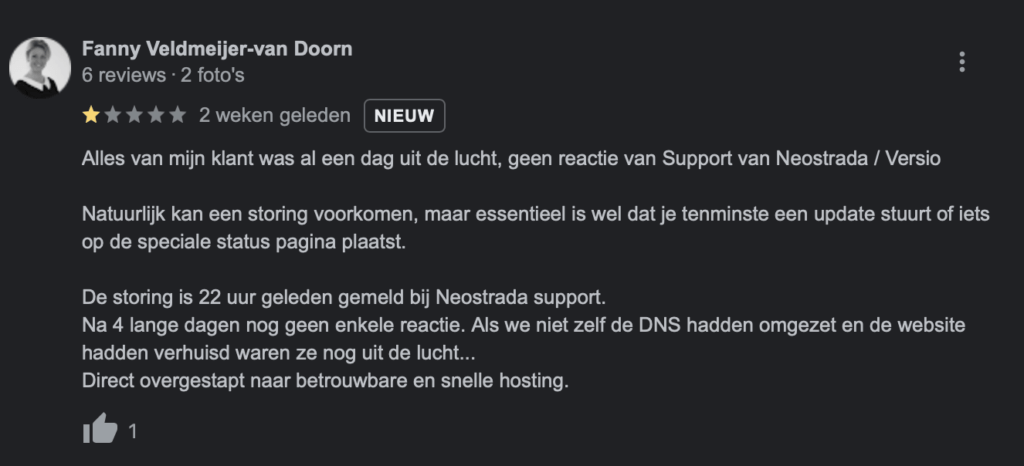 Neostrada downtime gemeld door een klant