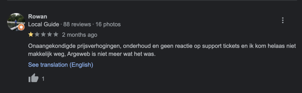 Prijsverhogingen Argeweb