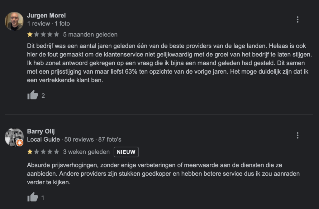 Klachten prijsverhogingen Neostrada