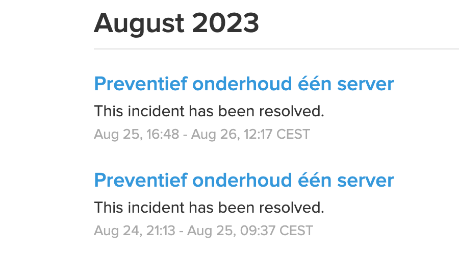 Aangekondigd server onderhoud door hosting provider. 