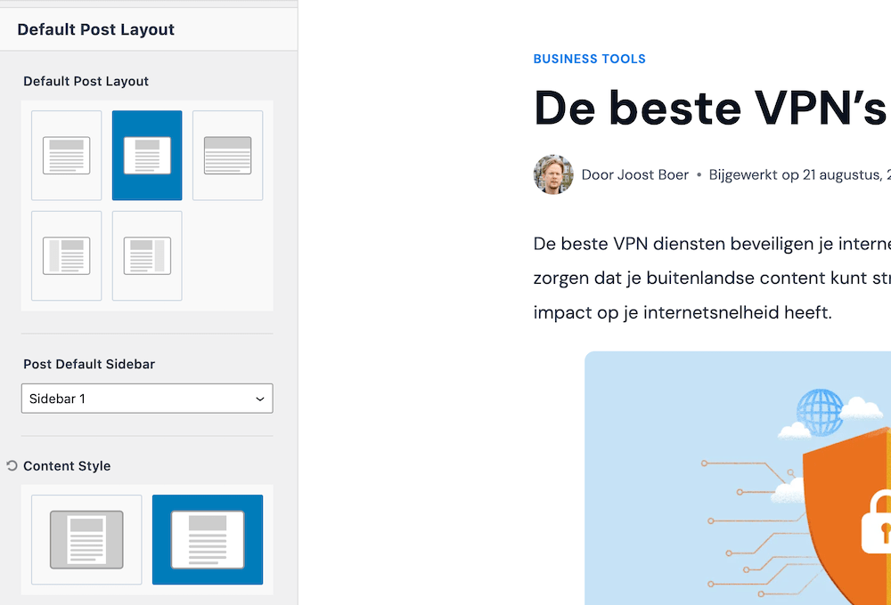 Kadence artikel layout aanpassen. 