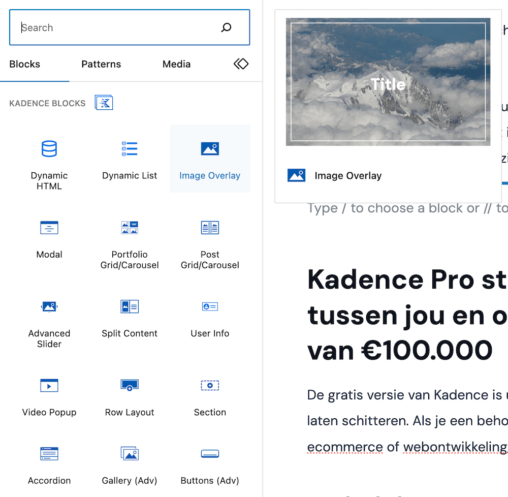 Kadence blocks voorbeelden. 