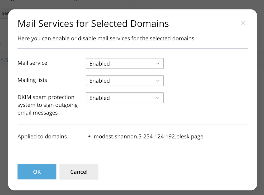 Mail services enabled. 