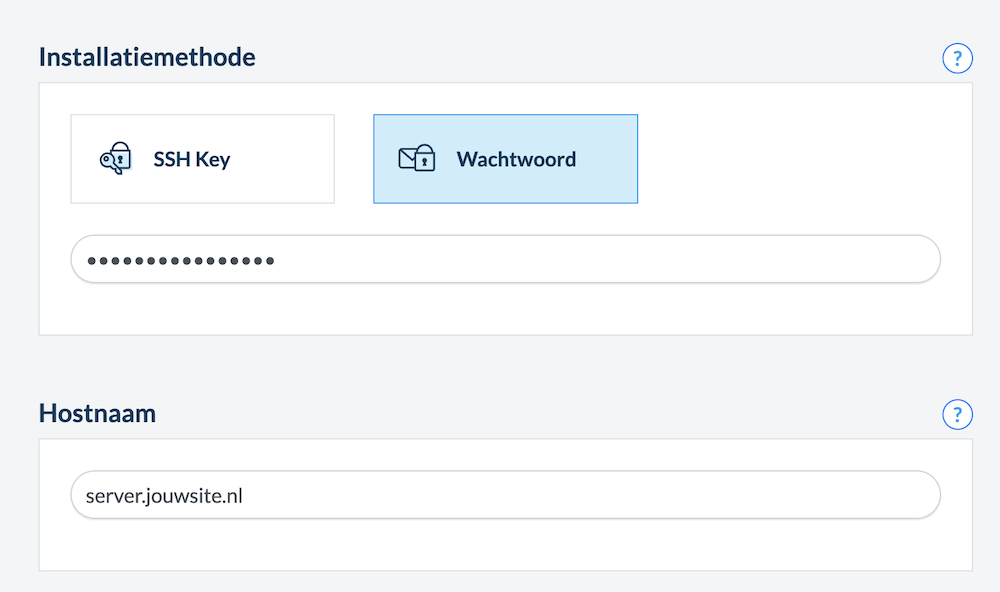mijn.host wachtwoord kiezen VPS en hostnaam. 