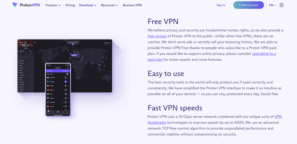 ProtonVPN home. 
