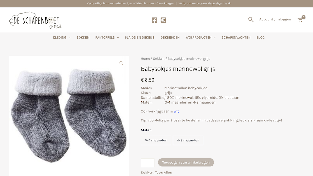 Voorbeeld Nederlandse webshop. 