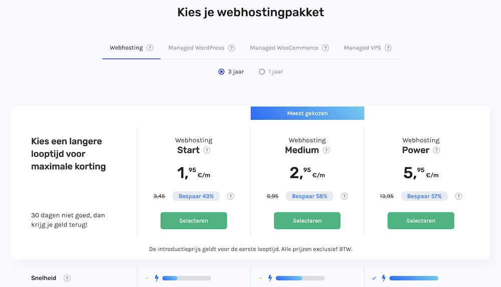 Cloud86 hosting pakketten. 