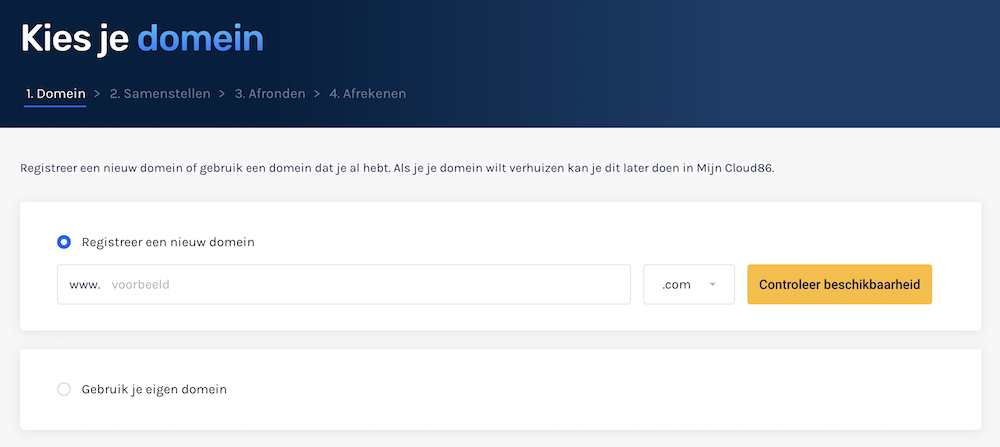 Domein kiezen bij Cloud86.