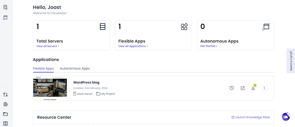 Cloudways dashboard.