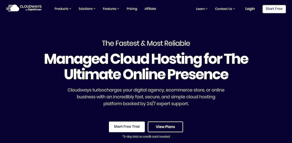 Cloudways homepage.