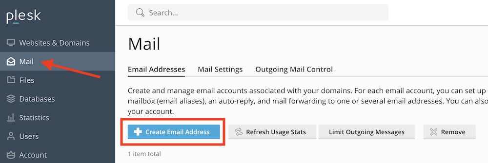 Mail in Plesk.
