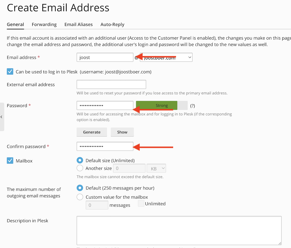 Cloud86 email aanmaken.