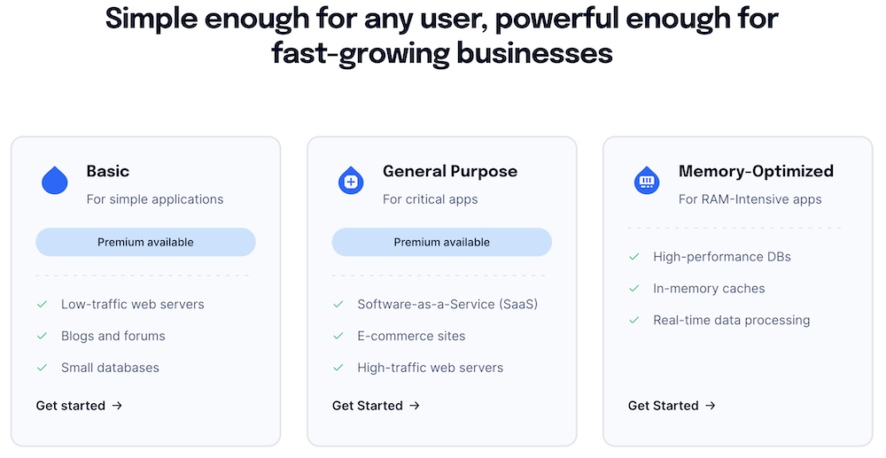 DigitalOcean server types.