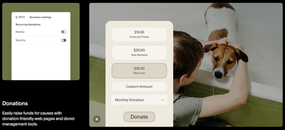 Donaties ontvangen via Squarespace.