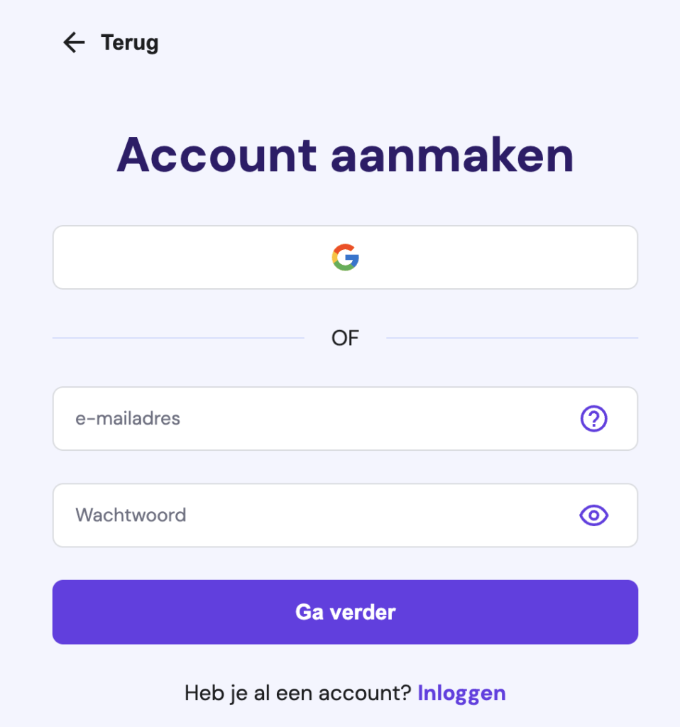 Hostinger account aanmaken.