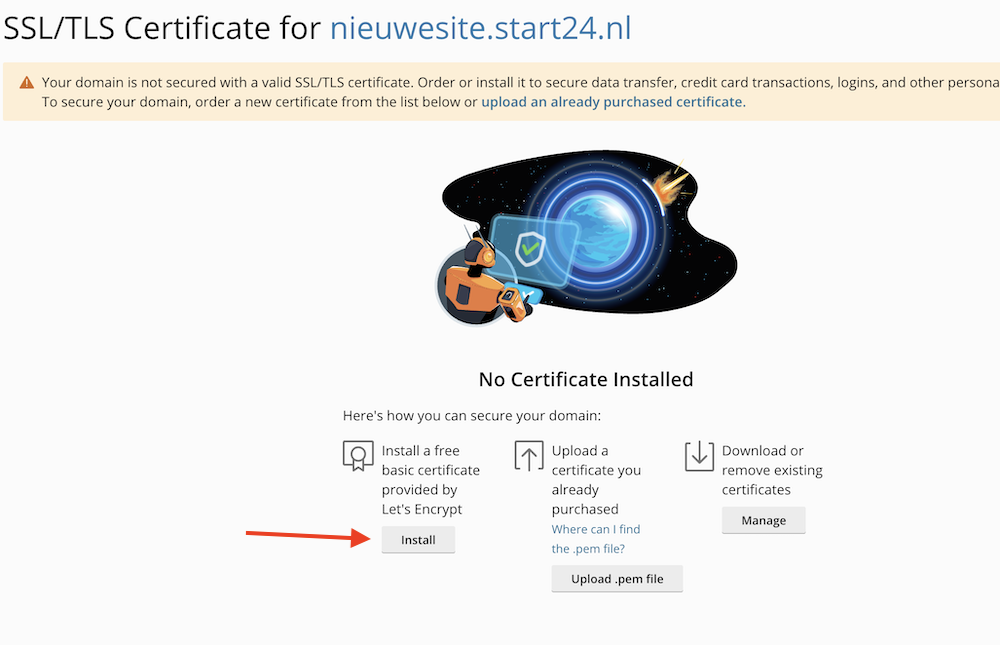 Let's Encrypt certificaat via WP toolkit instellen.