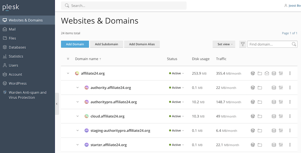 Plesk dashboard.